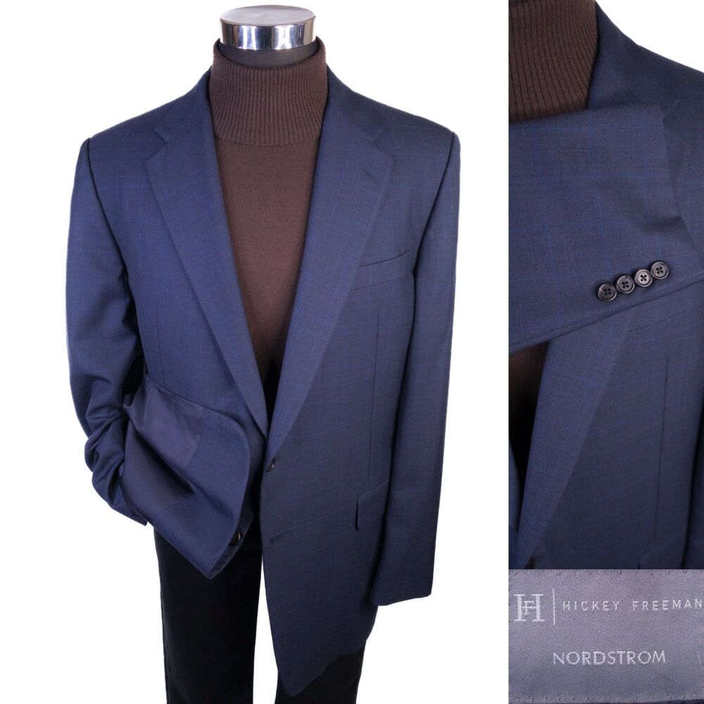 Hickey Freeman Wool Blazer Jacket Men's 46L Windowpane MADISON Made in USA